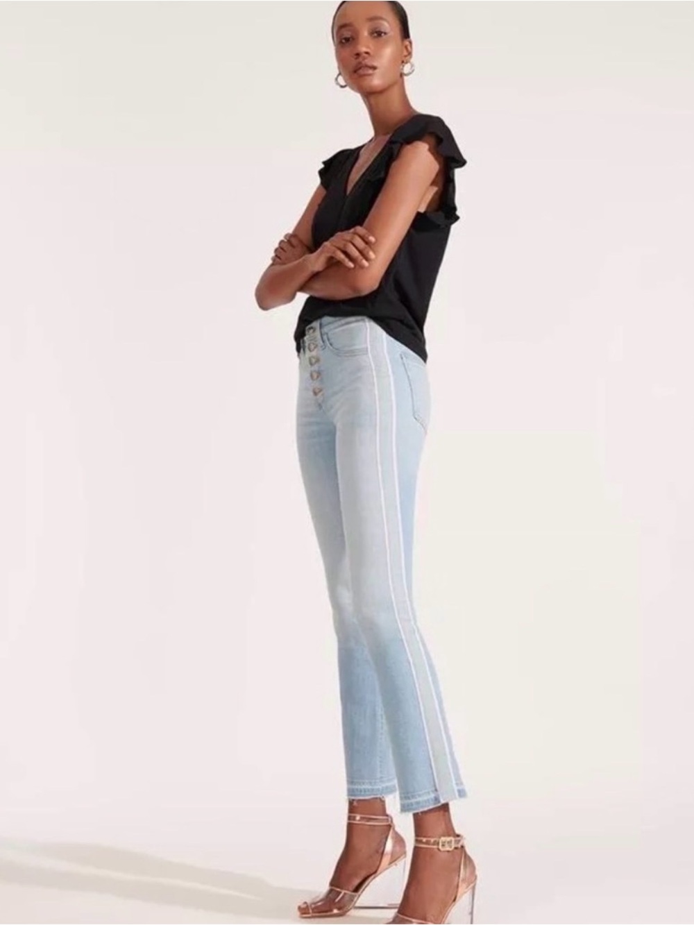 Veronica Beard Carolyn High-Rise Baby Boot Tux Ankle Jeans Button-Fly in Aire 26